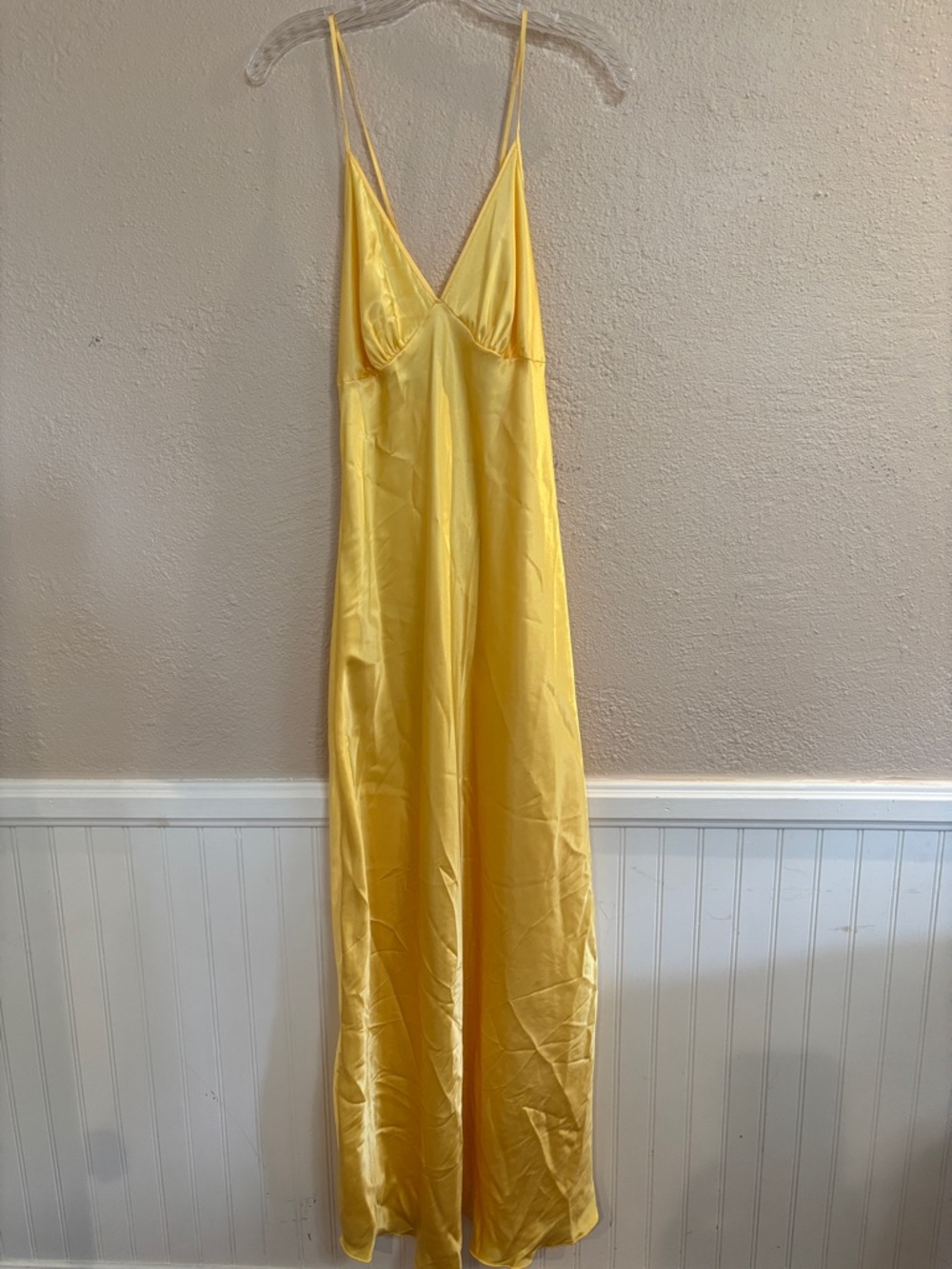 Vintage Sexy Shirley of Hollywood Sunshine Yellow Satin Slip Dress Nightgown LRG